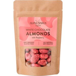 mandler med hvid chokolade og hindbær