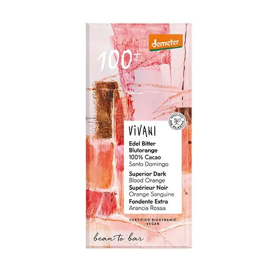 Vivani 100 % mørk chokolade m. appelsin Demeter | 90 g