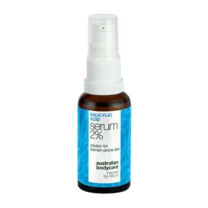 Spray bottle of Australian Bodycare serum 2% salicylic acid for blemish-prone skin
